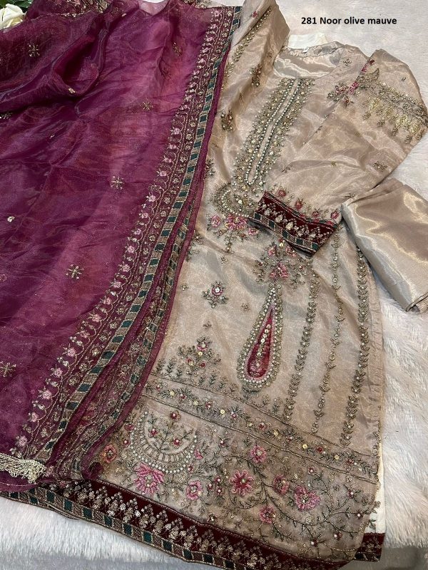 ZIAAZ DESIGNS 281 NOOR OLIVE MAUVE PAKISTANI SUITS