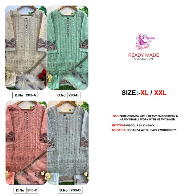 DINSAA SUIT 203 A TO D READYMADE SALWAR SUITS