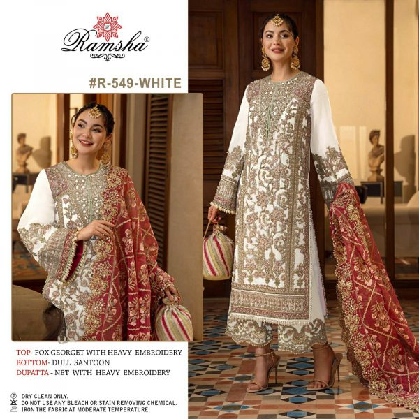 RAMSHA FASHION R 549 WHITE PAKISTANI SUITS