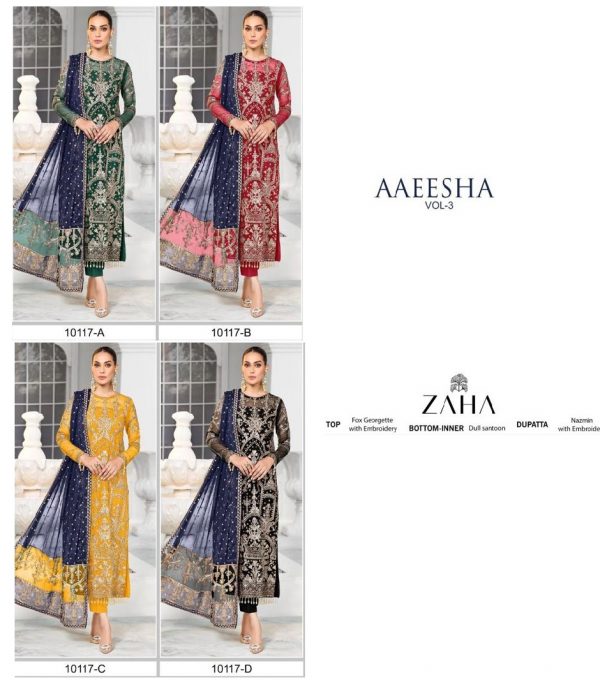 ZAHA 10117 A TO D AAEESHA VOL 3 PAKISTANI SUITS