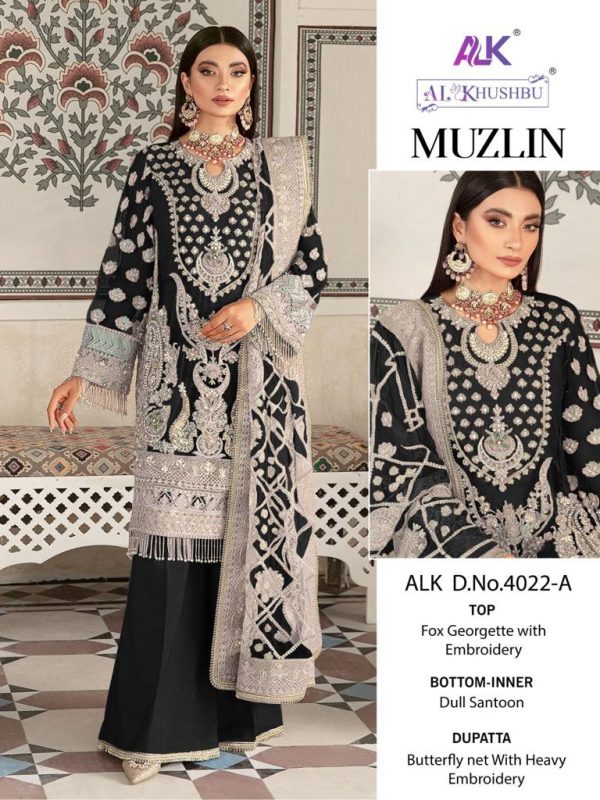 AL KHUSHBU ALK 4022 A MUZLIN VOL 1 SALWAR SUITS