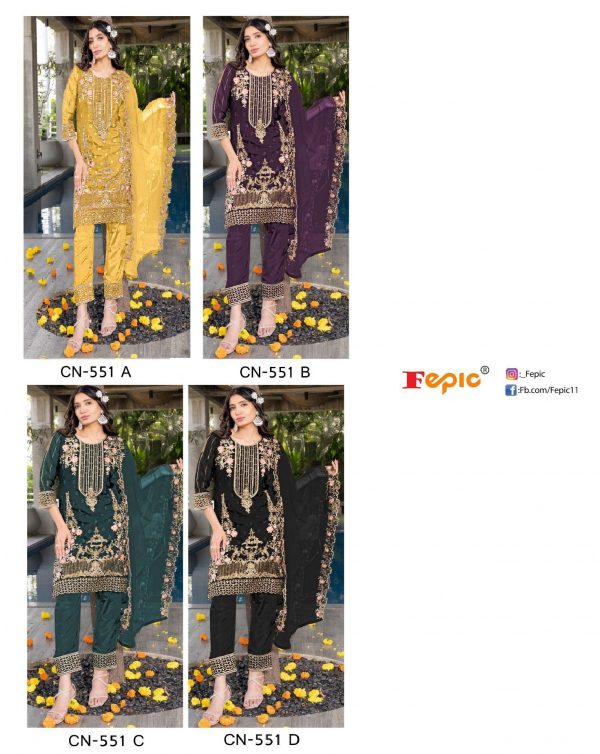 CRAFTED NEEDLE CN 551 A TO D SALWAR SUITS BY FEPIC