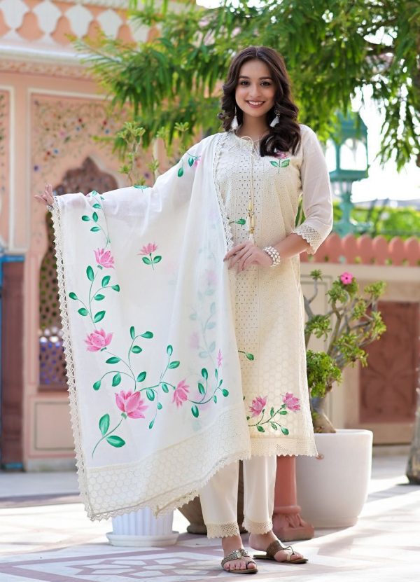 DESIGNER CHICKEN SHIFLI COTTON WITH HAND PRINTED KURTI