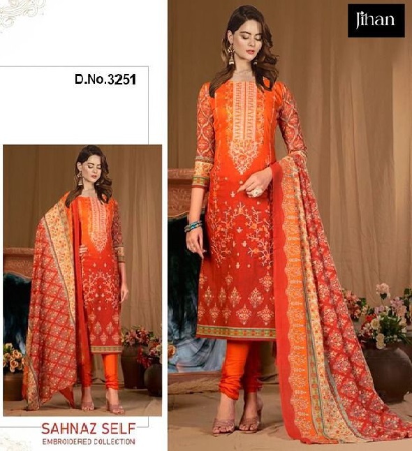 JIHAN 3251 SAHNAZ SELF PAKISTANI SUITS WHOLESALE