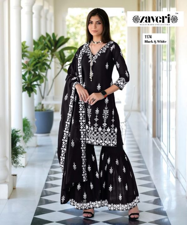 ZAVERI 1174 WHITE & BLACK DESIGNER SUITS WHOLESALE