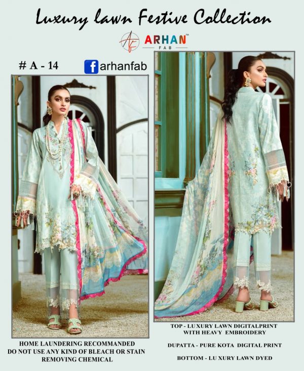 ARHAN FAB A 14 PAKISTANI SUITS MANUFACTURER