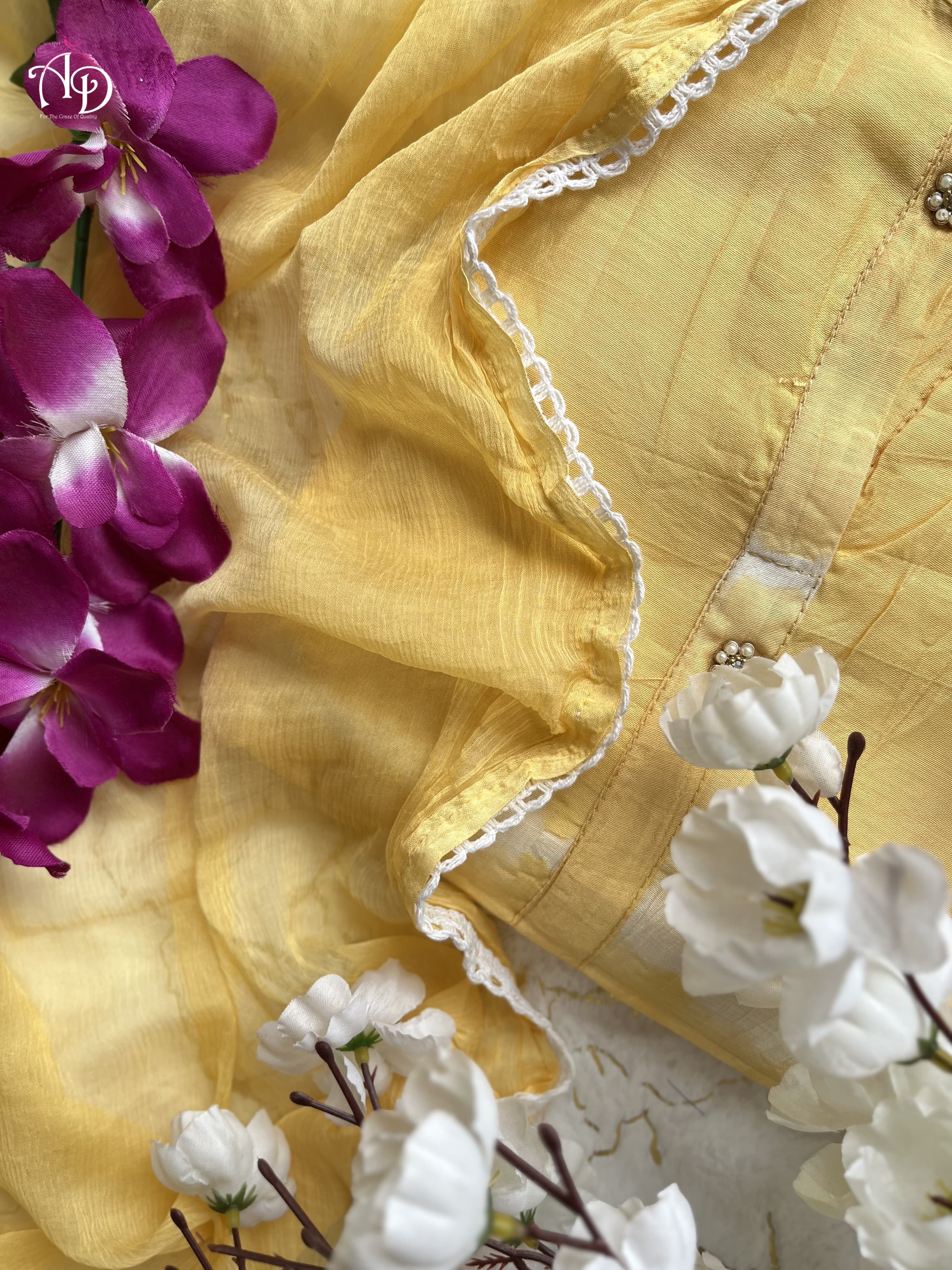 AD DESIGNER YELLOW CHANDERI SILK SUITS WHOLESALE