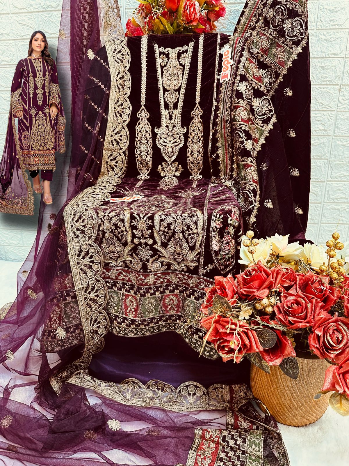 FEPIC V 17012 B VELVET PAKISTANI SUITS WHOLESALE