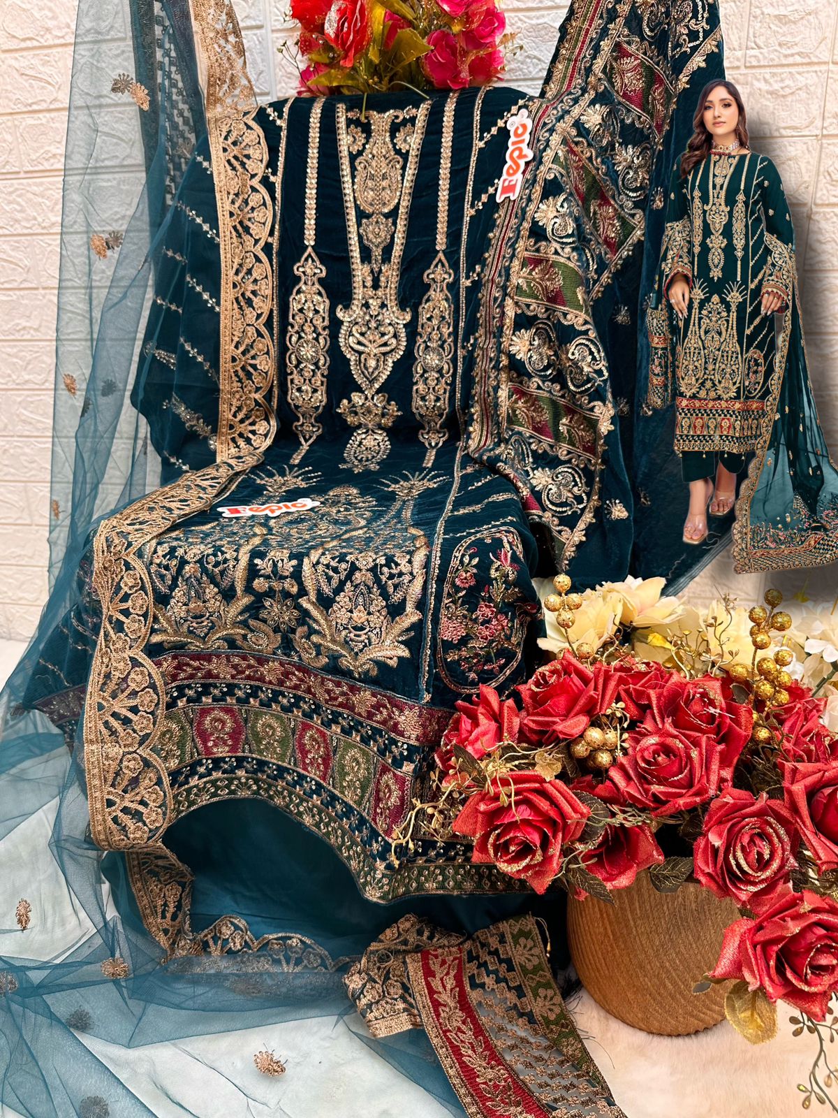 FEPIC V 17012 C VELVET PAKISTANI SUITS WHOLESALE