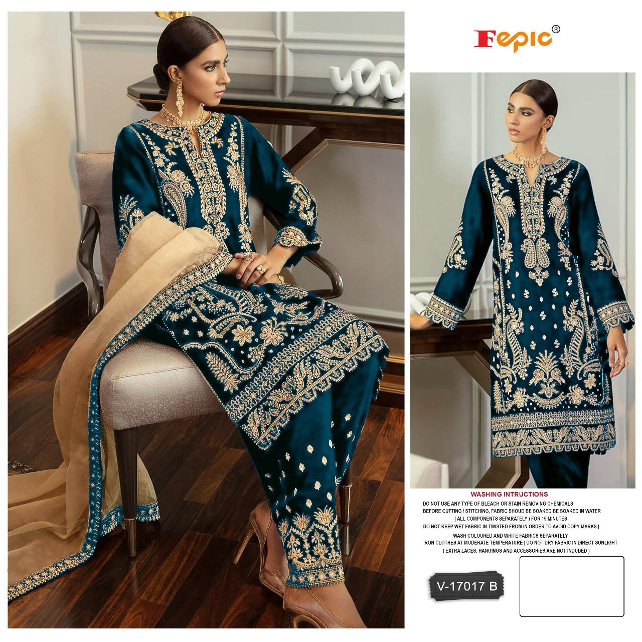 FEPIC V 17017 B VELVET PAKIATANI SUITS IN INDIA