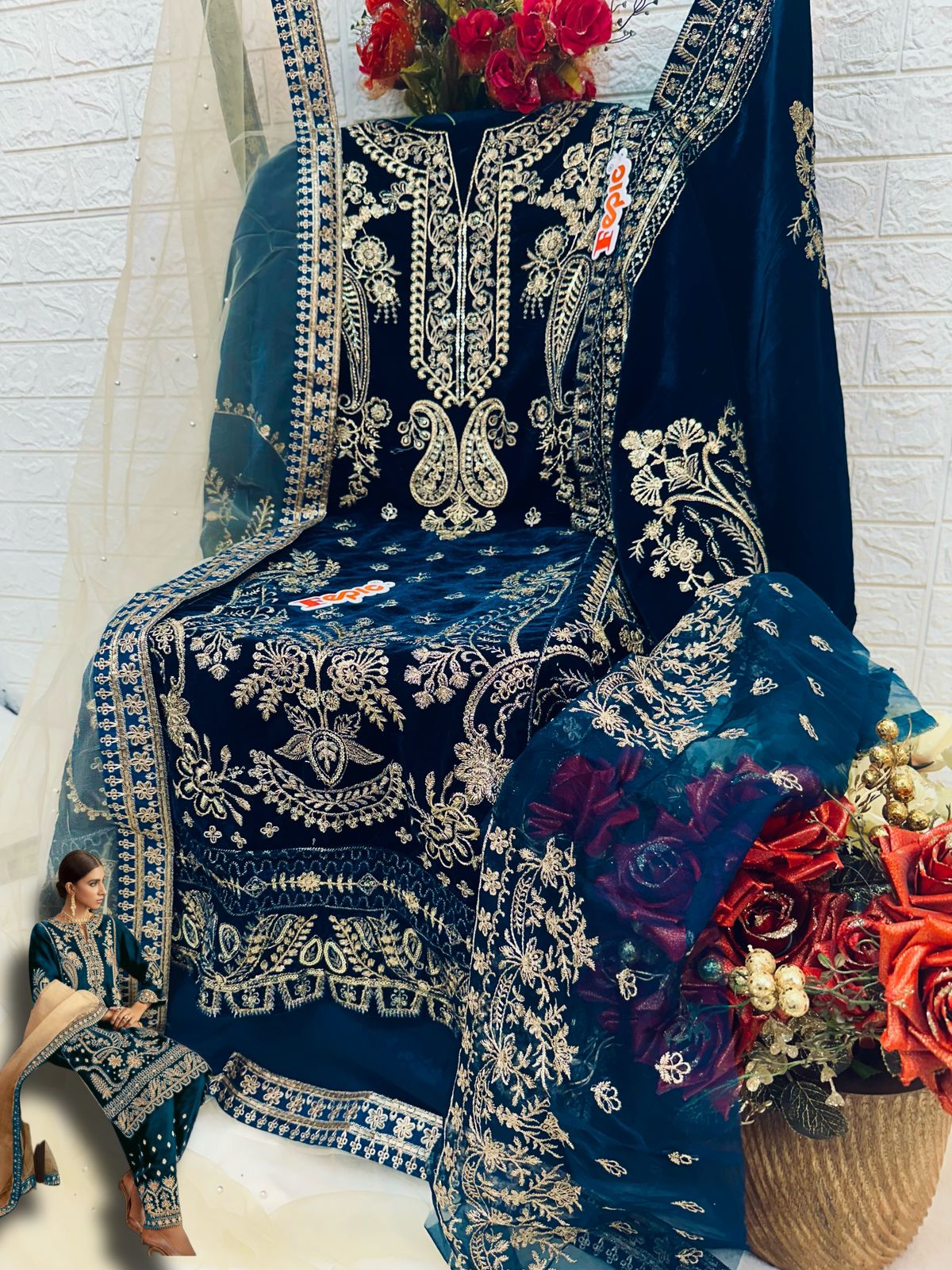 FEPIC V 17017 B VELVET PAKIATANI SUITS IN INDIA