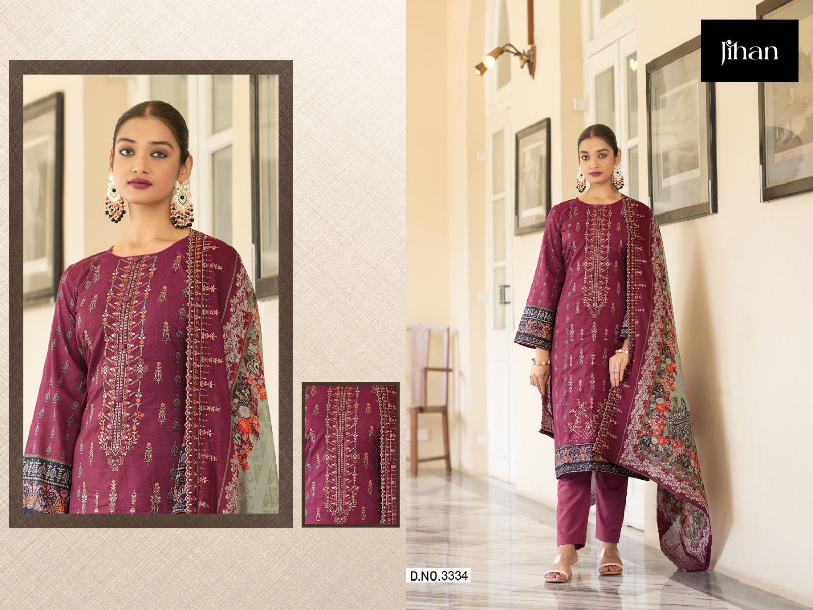 JIHAN 3334 PAKISTANI SUITS IN COLOURS