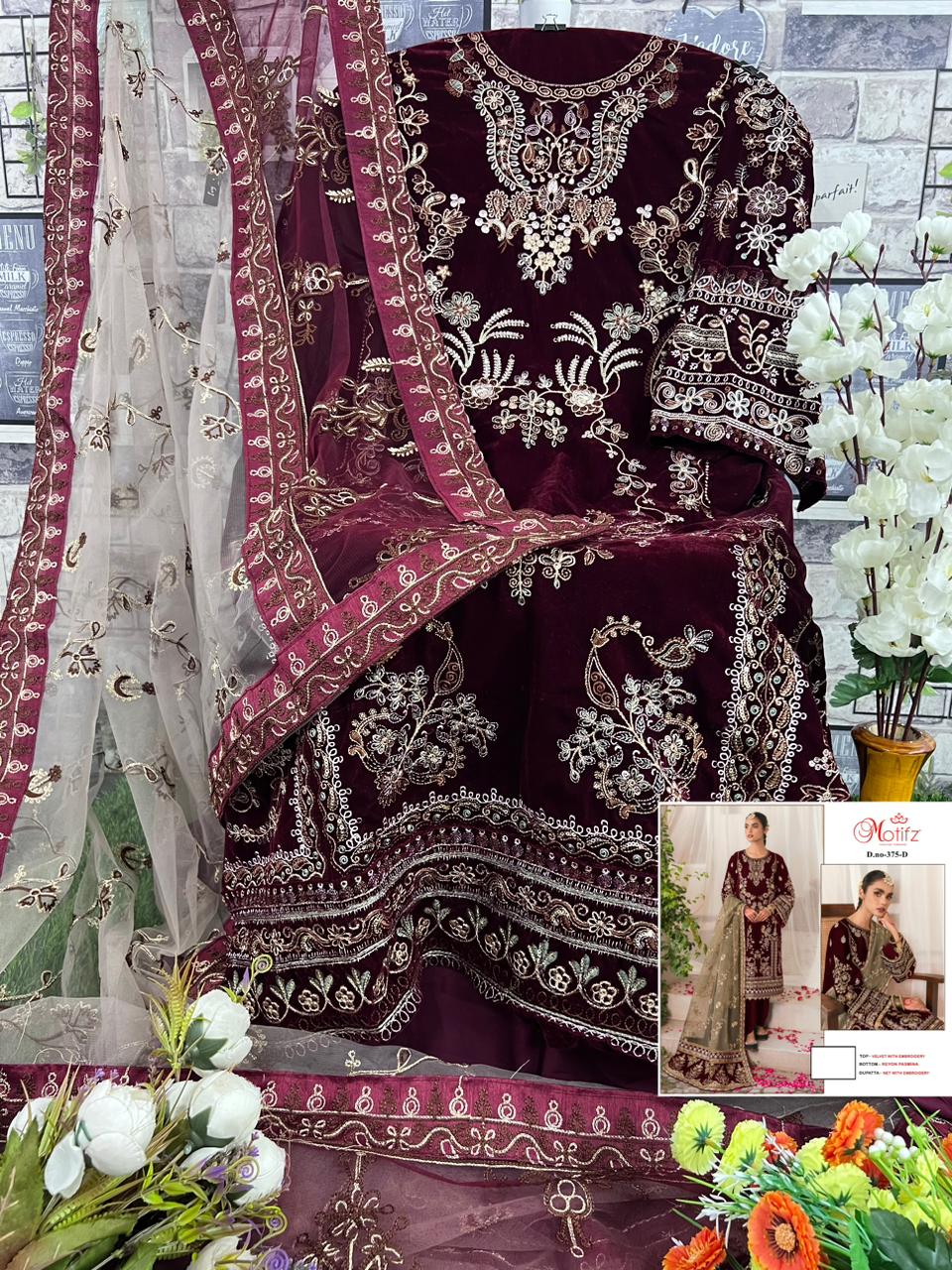 MOTIFZ 375 D VELVET PAKISTANI SUITS IN INDIA