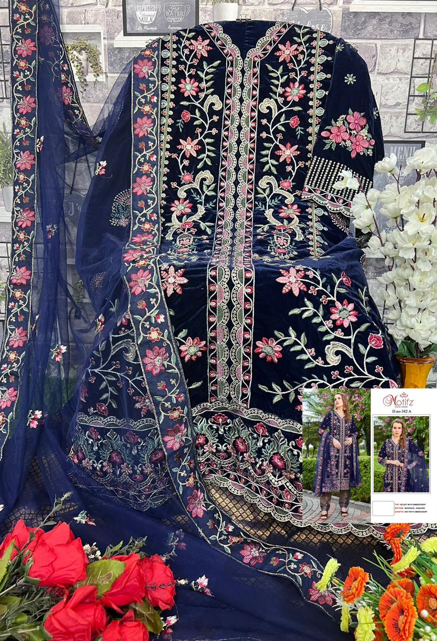 MOTIFZ 382 A TO D VELVET PAKISTANI SUITS IN INDIA