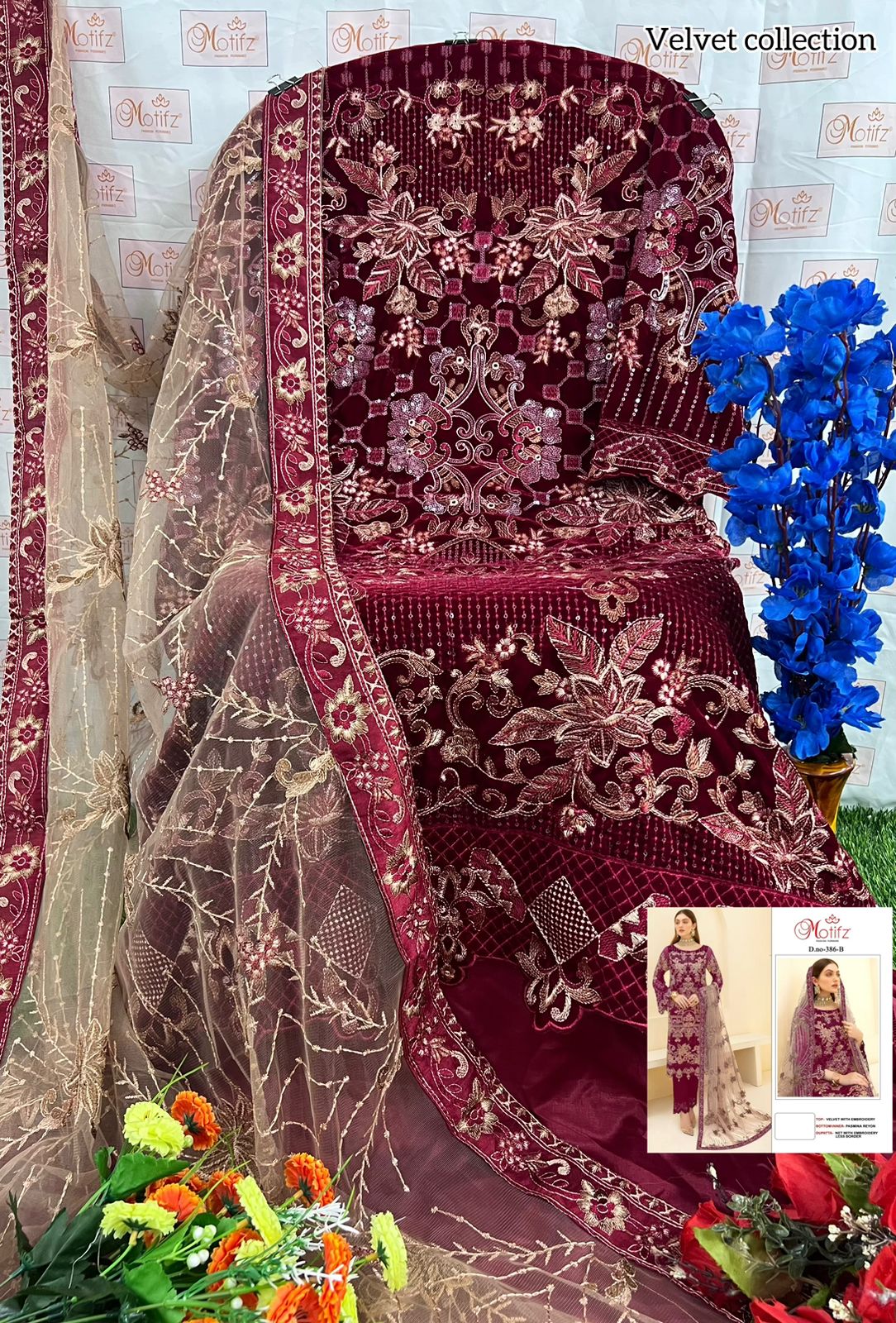 MOTIFZ 386 A TO D VELVET PAKISTANI SUITS IN INDIA