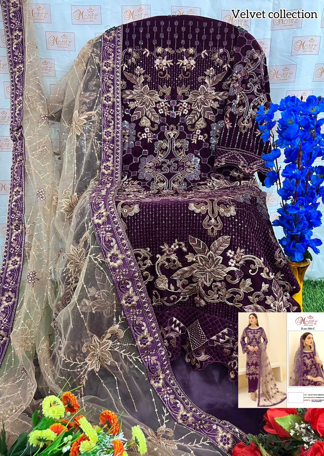 MOTIFZ 386 A TO D VELVET PAKISTANI SUITS IN INDIA