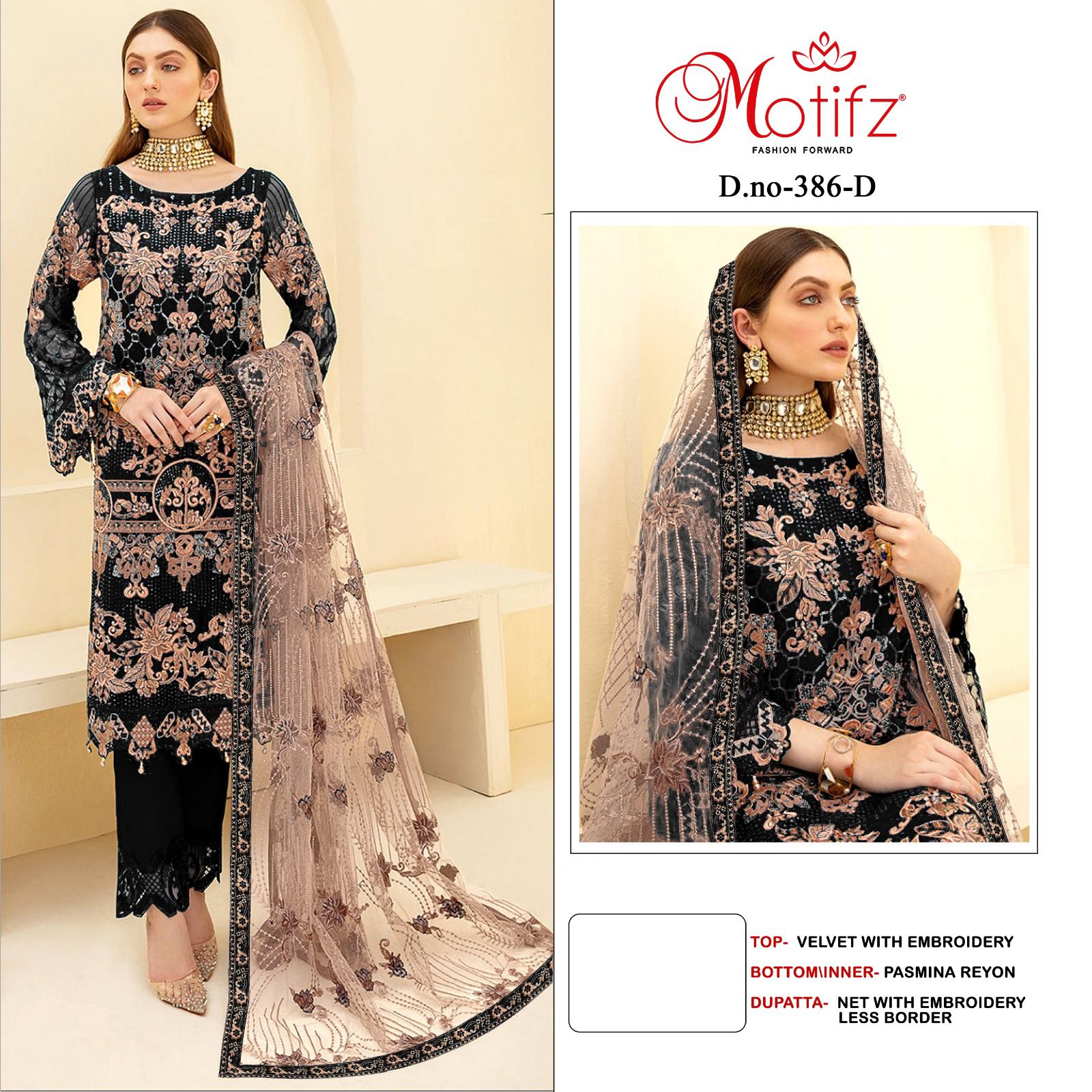 MOTIFZ 386 A TO D VELVET PAKISTANI SUITS IN INDIA