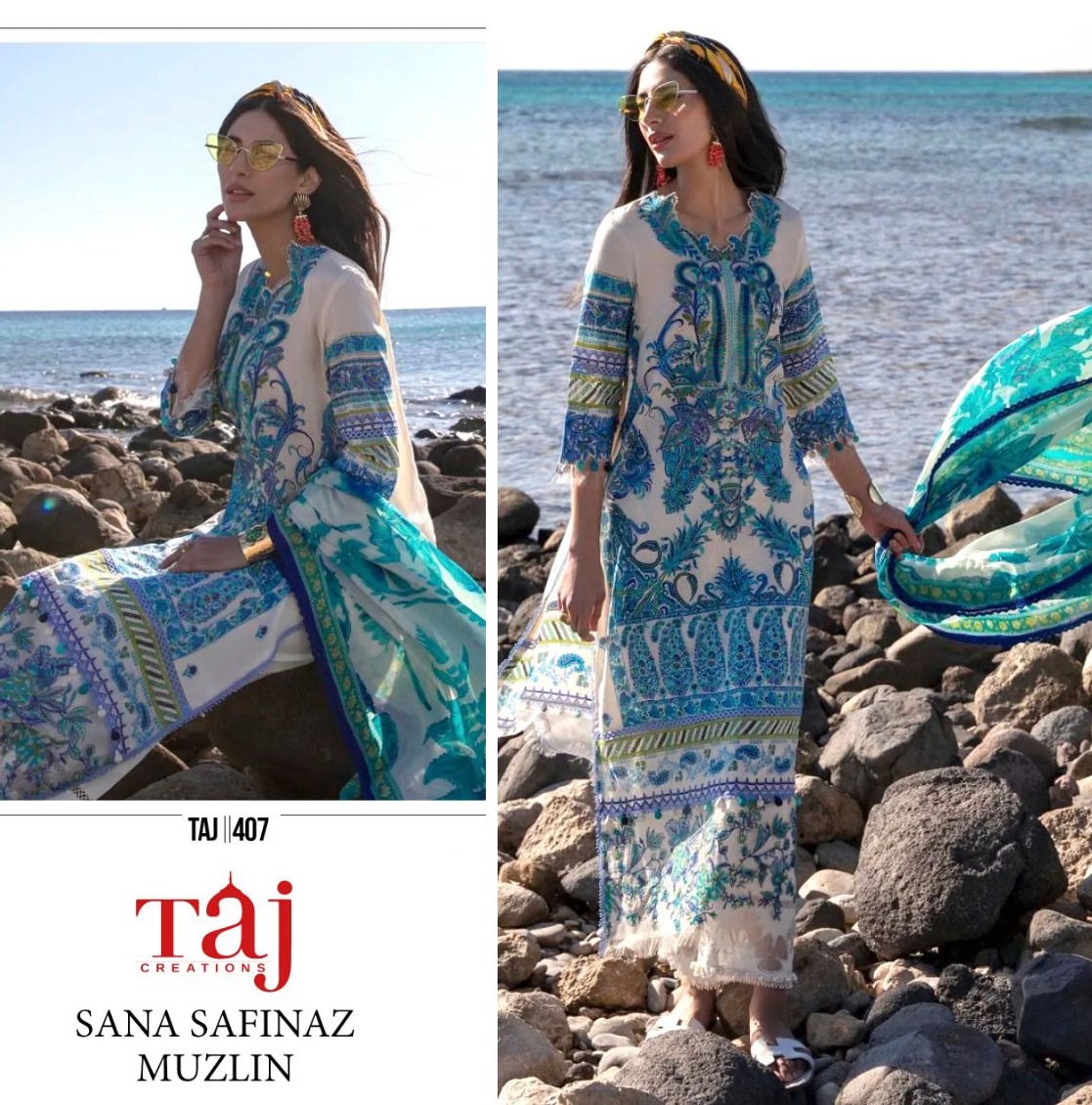 TAJ CREATION S 407 SANA SAFINAZ MUZLIN SUITS