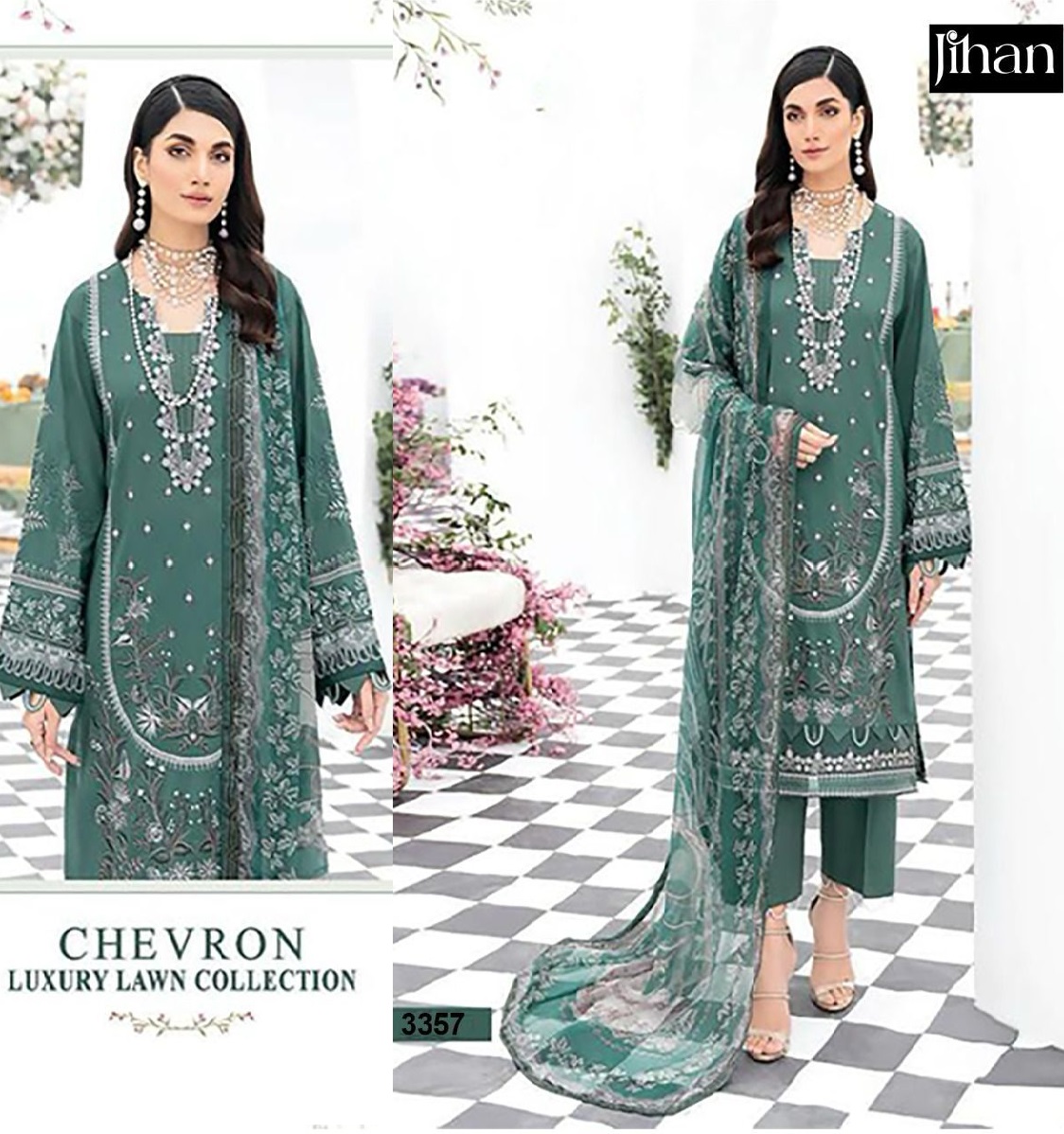 JIHAN 3357 CHEVRON LAWN COLLECTION SUITS