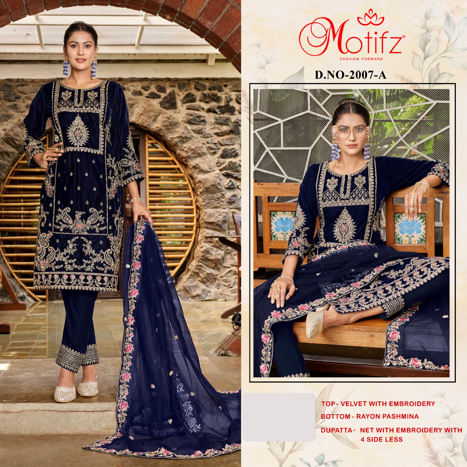 MOTIFZ 2007 A VELVET PAKISTANI SUITS WHOLESALE