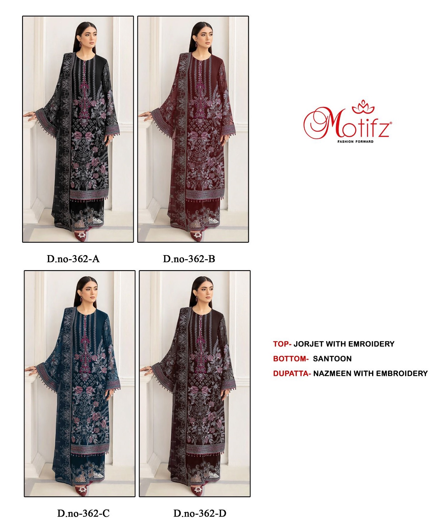 MOTIFZ 362 A TO D PAKISTANI SUITS MANUFACTURER