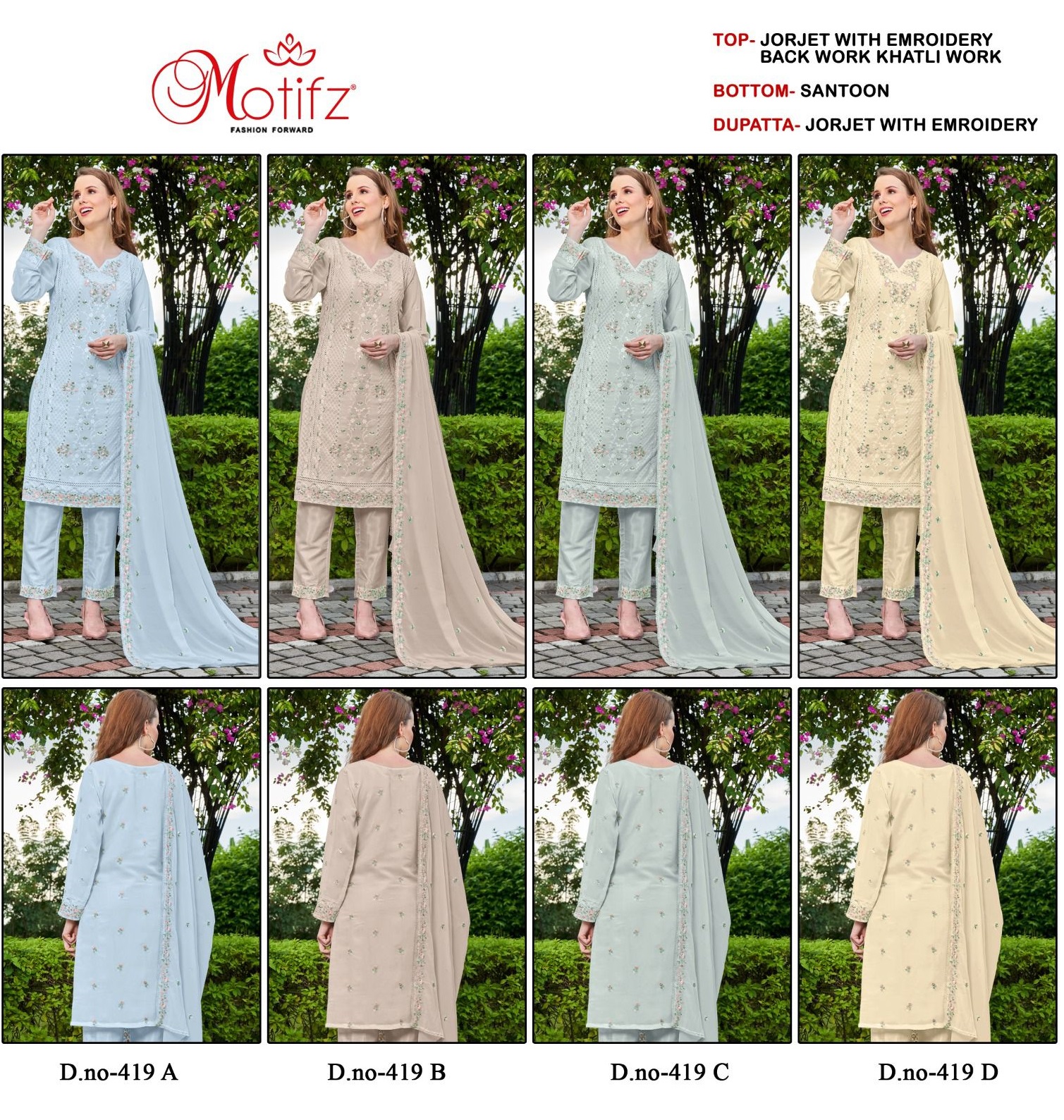 MOTIFZ 419 A TO D SALWAR SUITS WHOLESALE