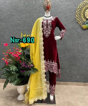 SHREE HARI NSR 690 A DESIGNER VELVET SUITS WHOLESALE