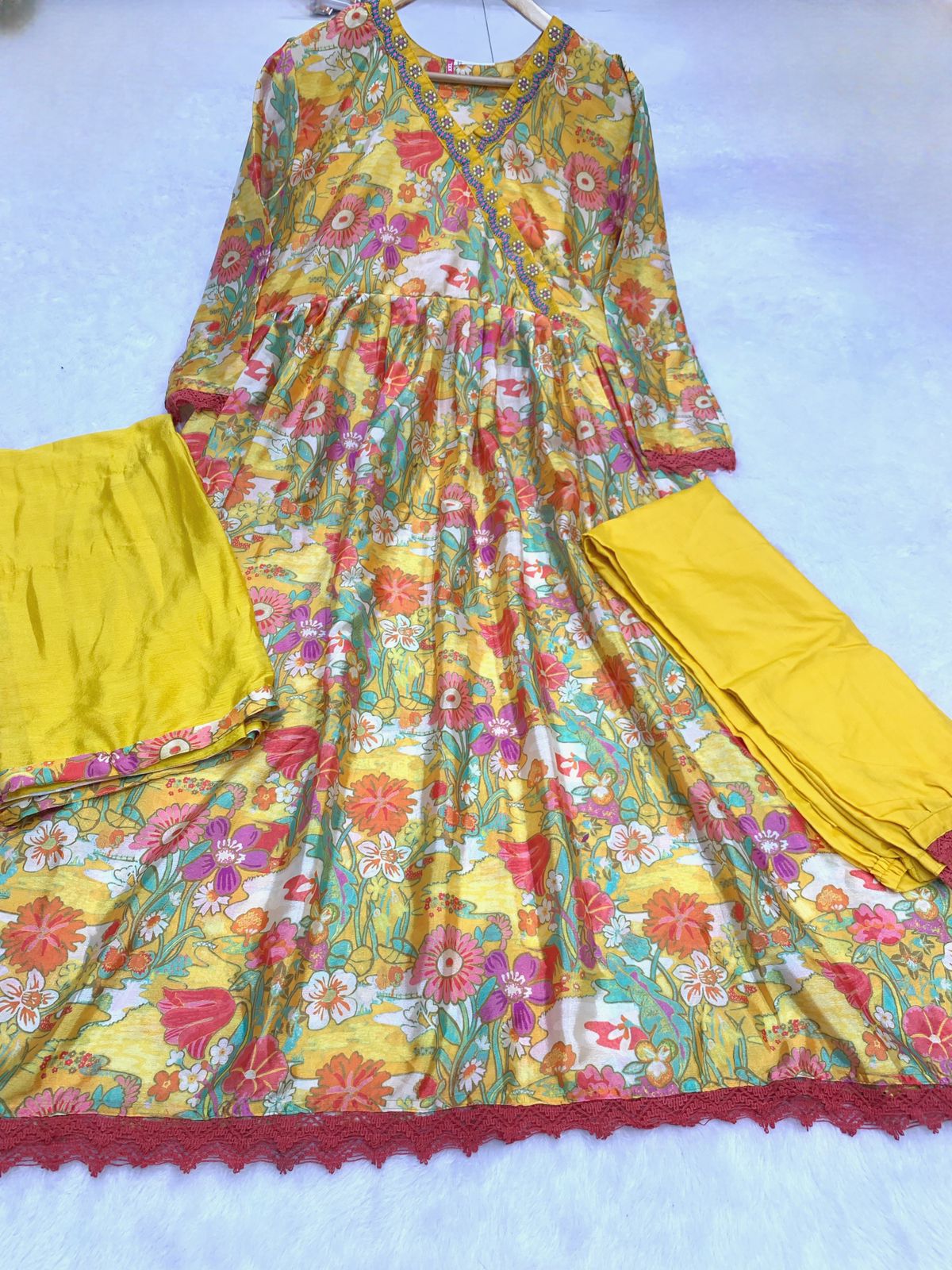 ASIM JOFA YELLOW ALIA CUT DESIGENR SUITS WHOLESALE