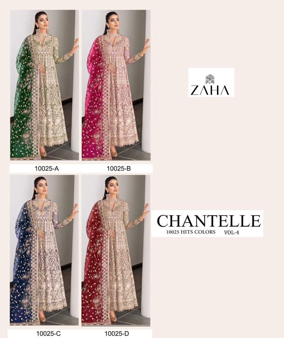 ZAHA 10025 A TO D CHANTELLE VOL 4 PAKISTANI SUITS