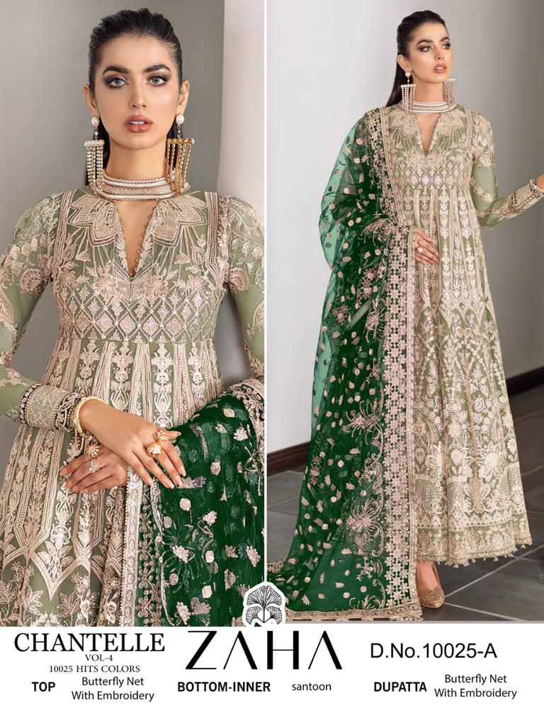 ZAHA 10025 A TO D CHANTELLE VOL 4 PAKISTANI SUITS