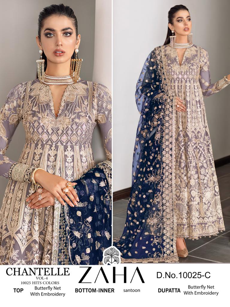 ZAHA 10025 A TO D CHANTELLE VOL 4 PAKISTANI SUITS