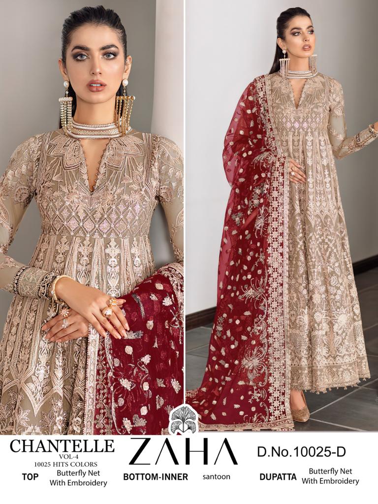 ZAHA 10025 A TO D CHANTELLE VOL 4 PAKISTANI SUITS