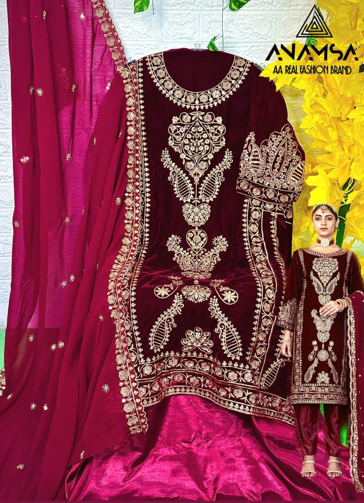 ANAMSA 261 VELVET PAKISTANI SUITS MANUFACTURER