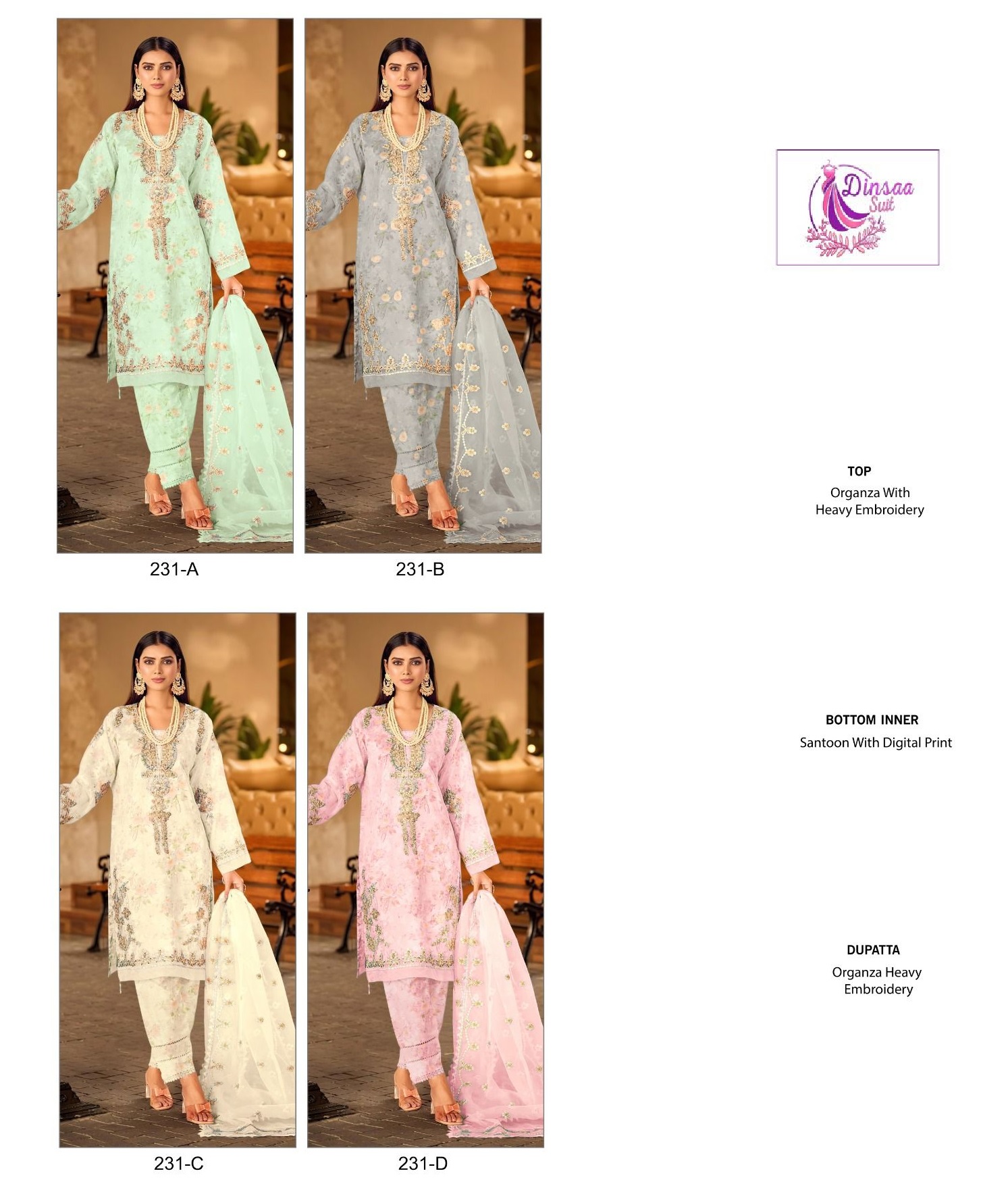 DINSAA SUIT 231 A TO D SALWAR SUITS WHOLESALE