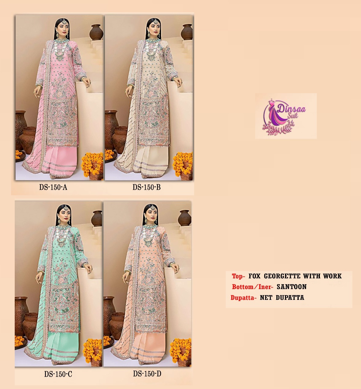 DINSAA SUIT DS 150 A TO D SALWAR SUITS WHOLESALE