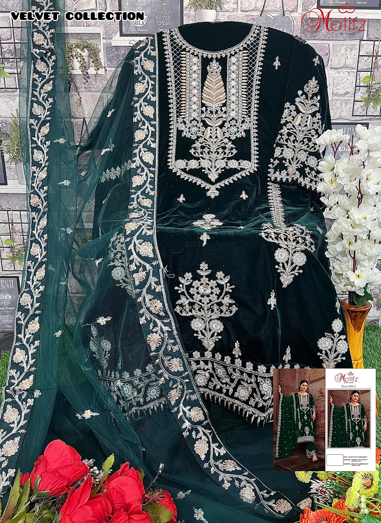 MOTIFZ 383 C VELVET PAKISTANI SUITS IN INDIA