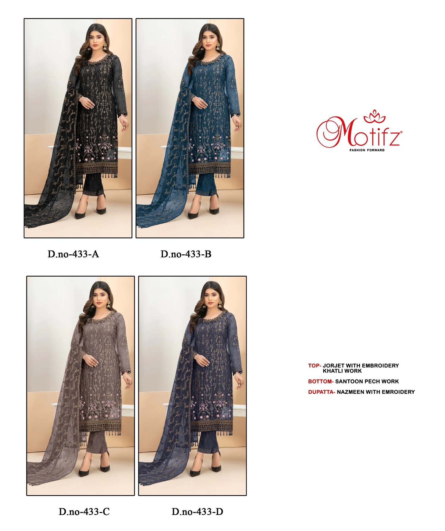 MOTIFZ 433 A TO D SALWAR SUITS WHOLESALE