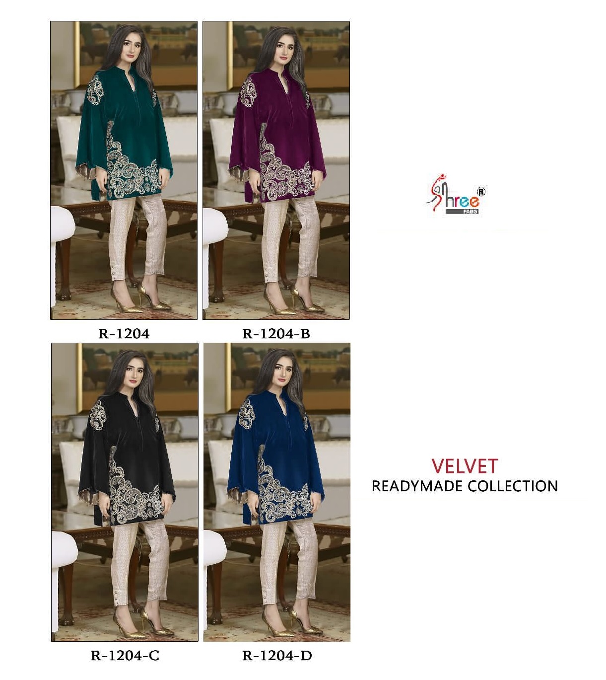 SHREE FABS R 1204 SERIES VELVET READYMADE SUITS