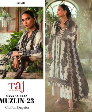 TAJ CREATIONS 417 MUZLIN 23 SALWAR SUITS WHOLESALE