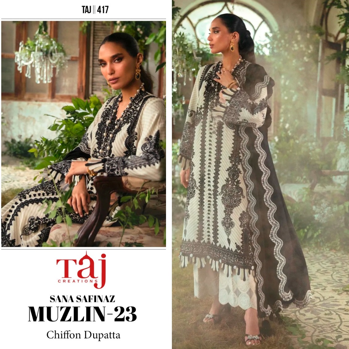 TAJ CREATIONS 417 MUZLIN 23 SALWAR SUITS WHOLESALE