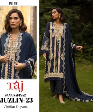 TAJ CREATIONS 418 MUZLIN 23 SALWAR SUITS WHOLESALE