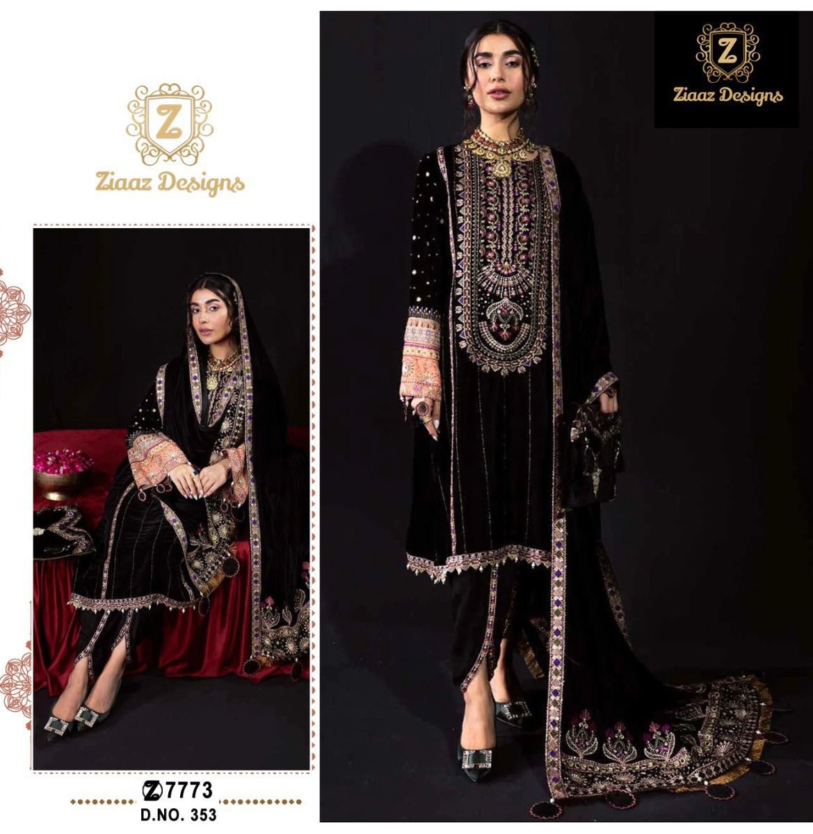 ZIAAZ DESIGNS 353 VELVET PAKISTANI SUITS IN INDIA