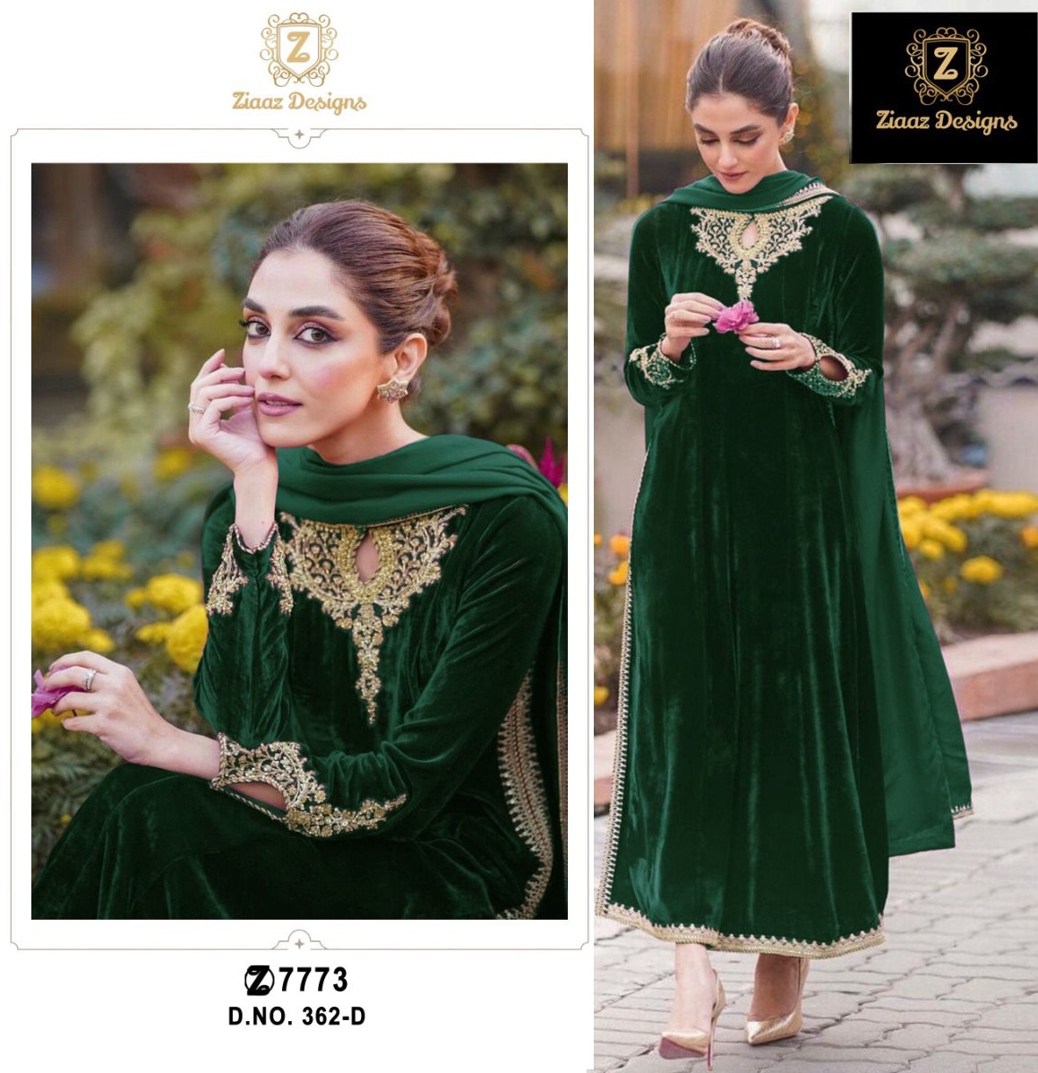 ZIAAZ DESIGNS 362 D VELVET SALWAR SUITS WHOLESALE