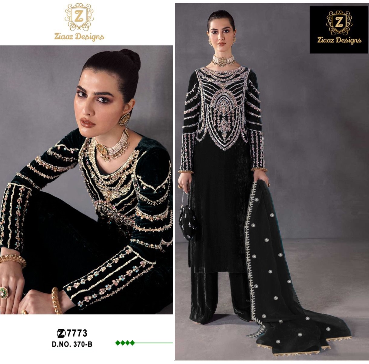 ZIAAZ DESIGNS 370 B VELVET PAKISTANI SUITS