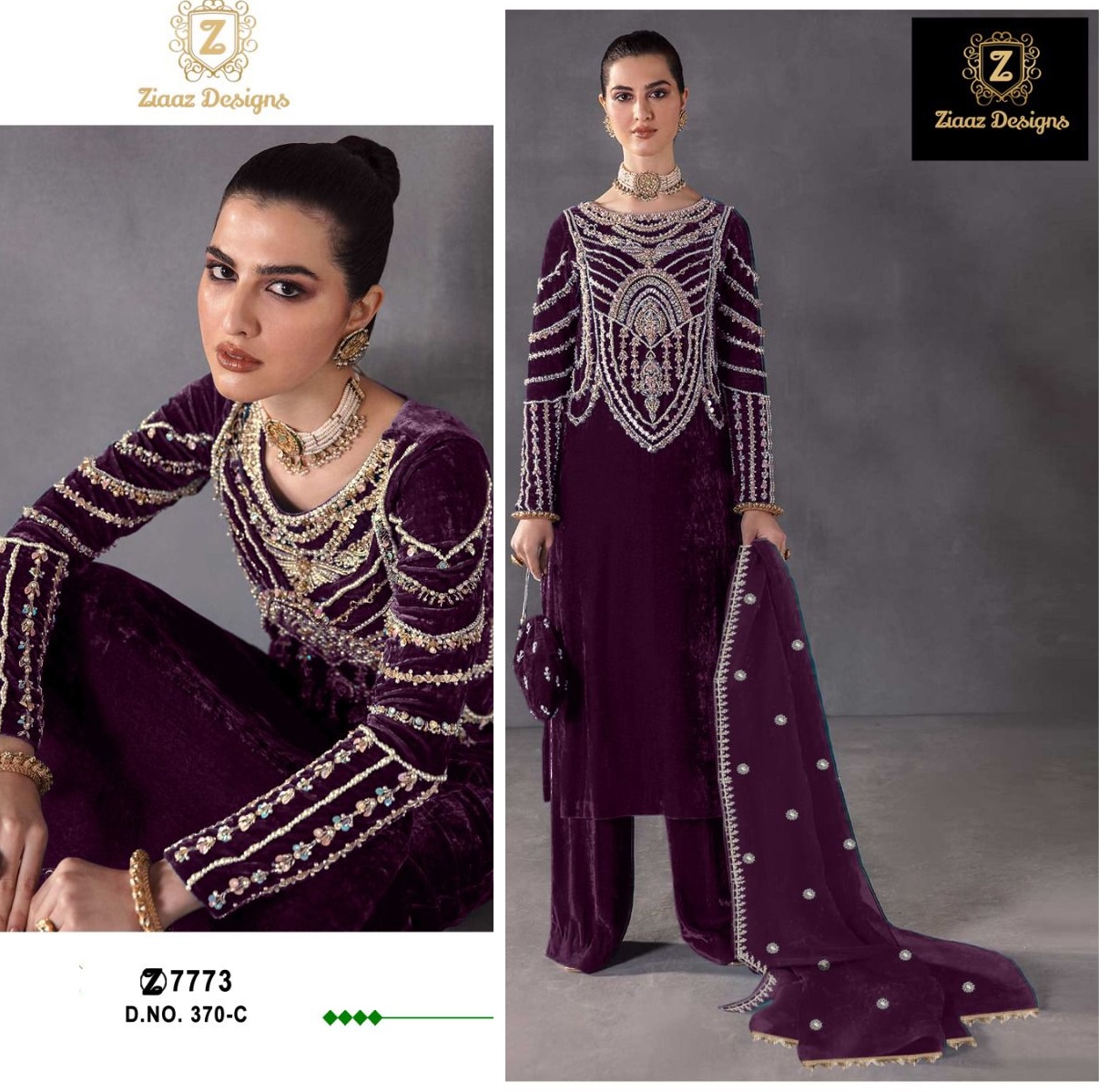 ZIAAZ DESIGNS 370 C VELVET PAKISTANI SUITS