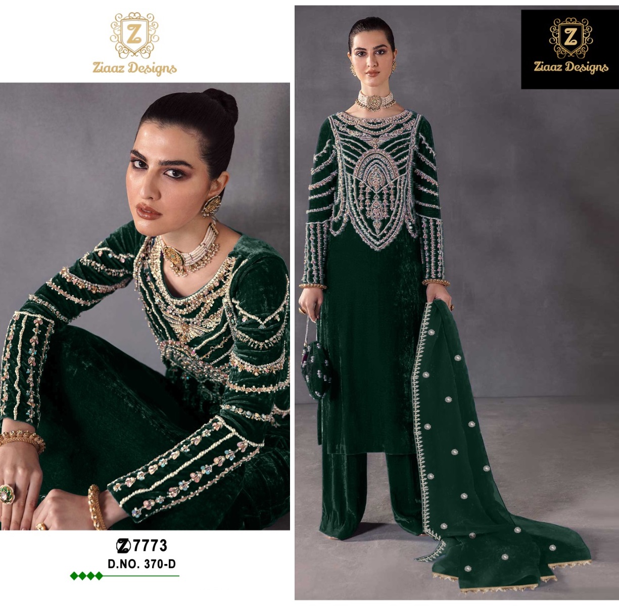 ZIAAZ DESIGNS 370 D VELVET PAKISTANI SUITS