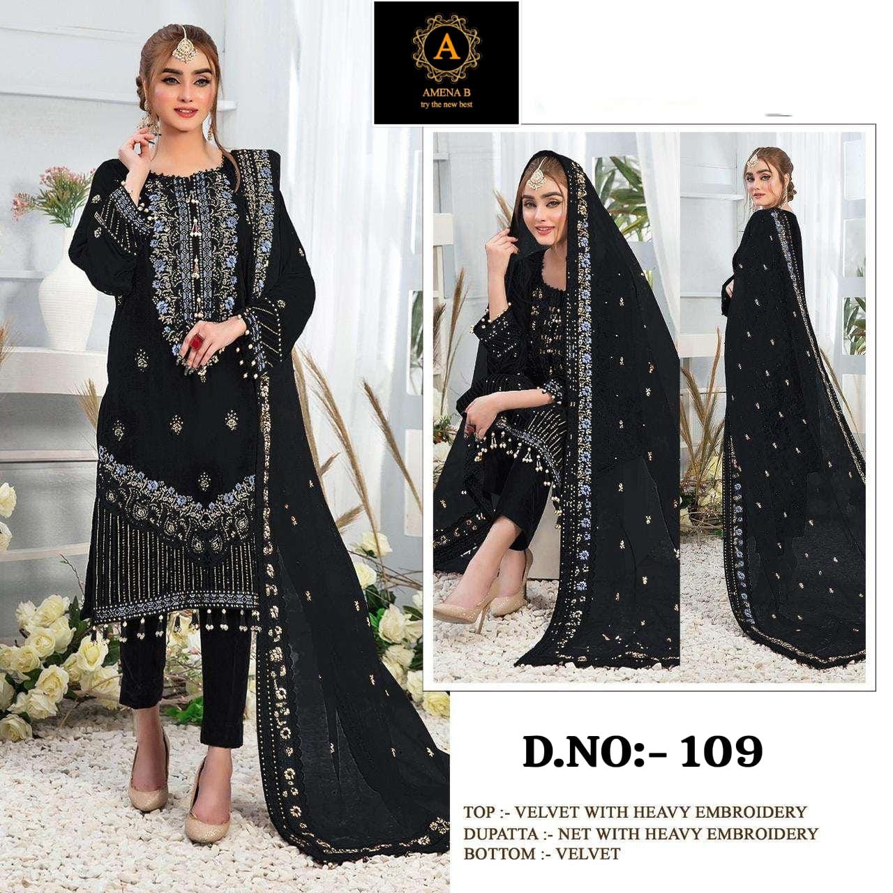 AMENA B 109 VELVET SALWAR SUITS WHOLESALE