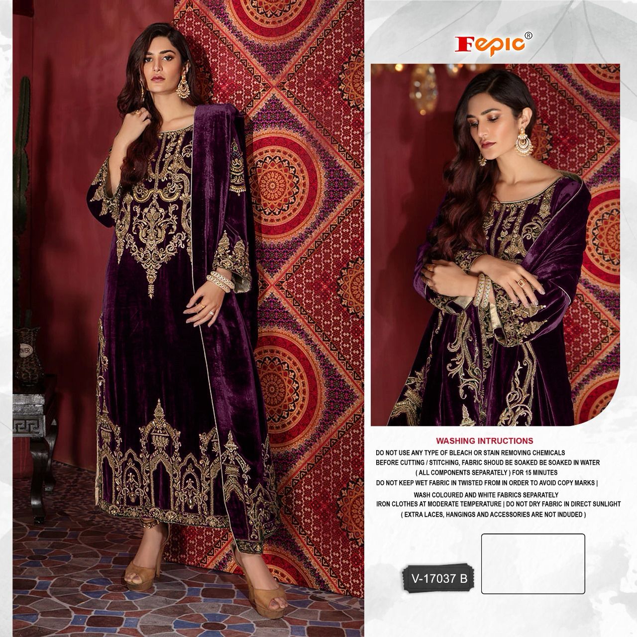 FEPIC V 17037 B ROSEMEEN VELVET SUITS IN INDIA