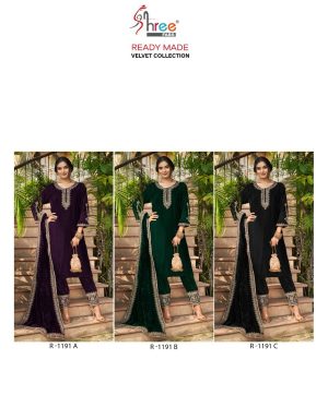 SHREE FABS R 1191 A TO C READYMADE VELVET SUITS