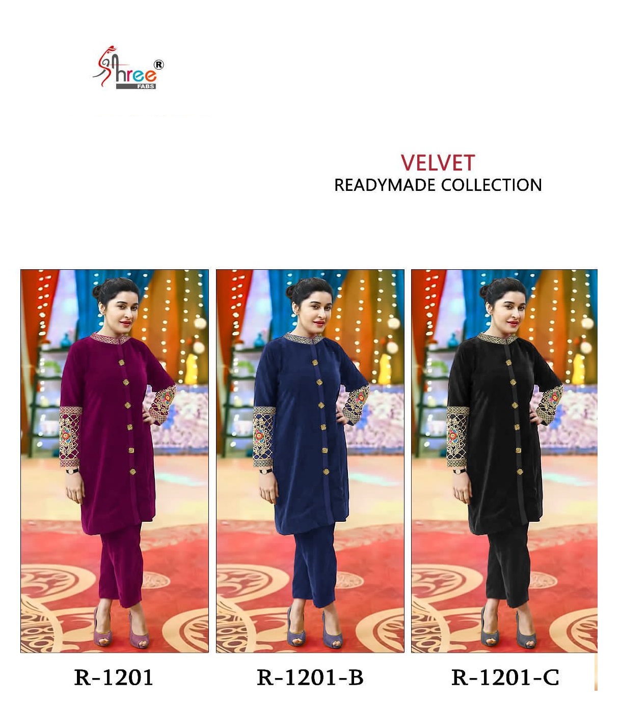 SHREE FABS R 1201 SERIES READYMADE VELVET SUITS